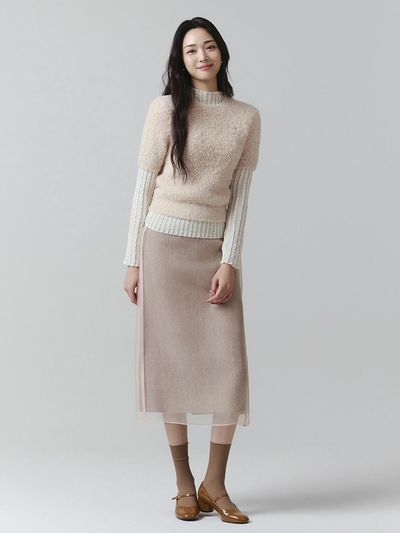 IT MICHAA Embossed Texture Layered Midi Slim Fit Skirt (ITOBWSK310)