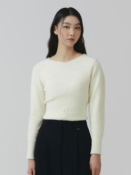 IT MICHAA Glitter Hairy V-neck Button Detail Knit Pullover