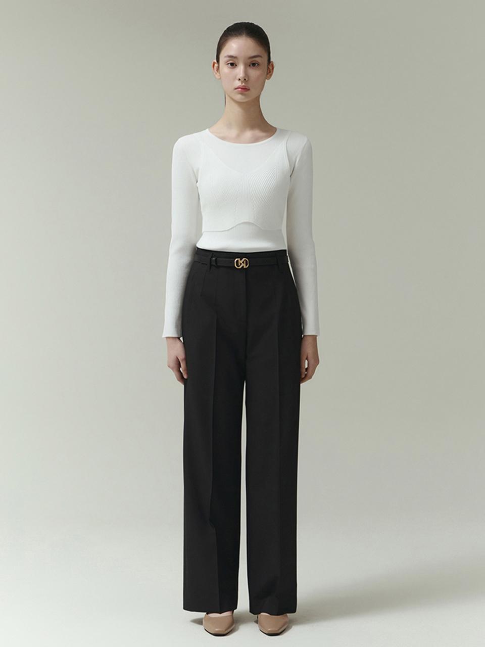 IT MICHAA High-Waisted Belted Wide-Leg Pants (ITP2YPT400) [BLACK]