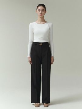 IT MICHAA High-Waisted Belted Wide-Leg Pants (ITP2YPT400) [BLACK]