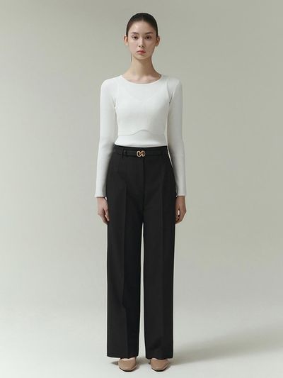 IT MICHAA High-Waisted Belted Wide-Leg Pants (ITP2YPT400) [BLACK]