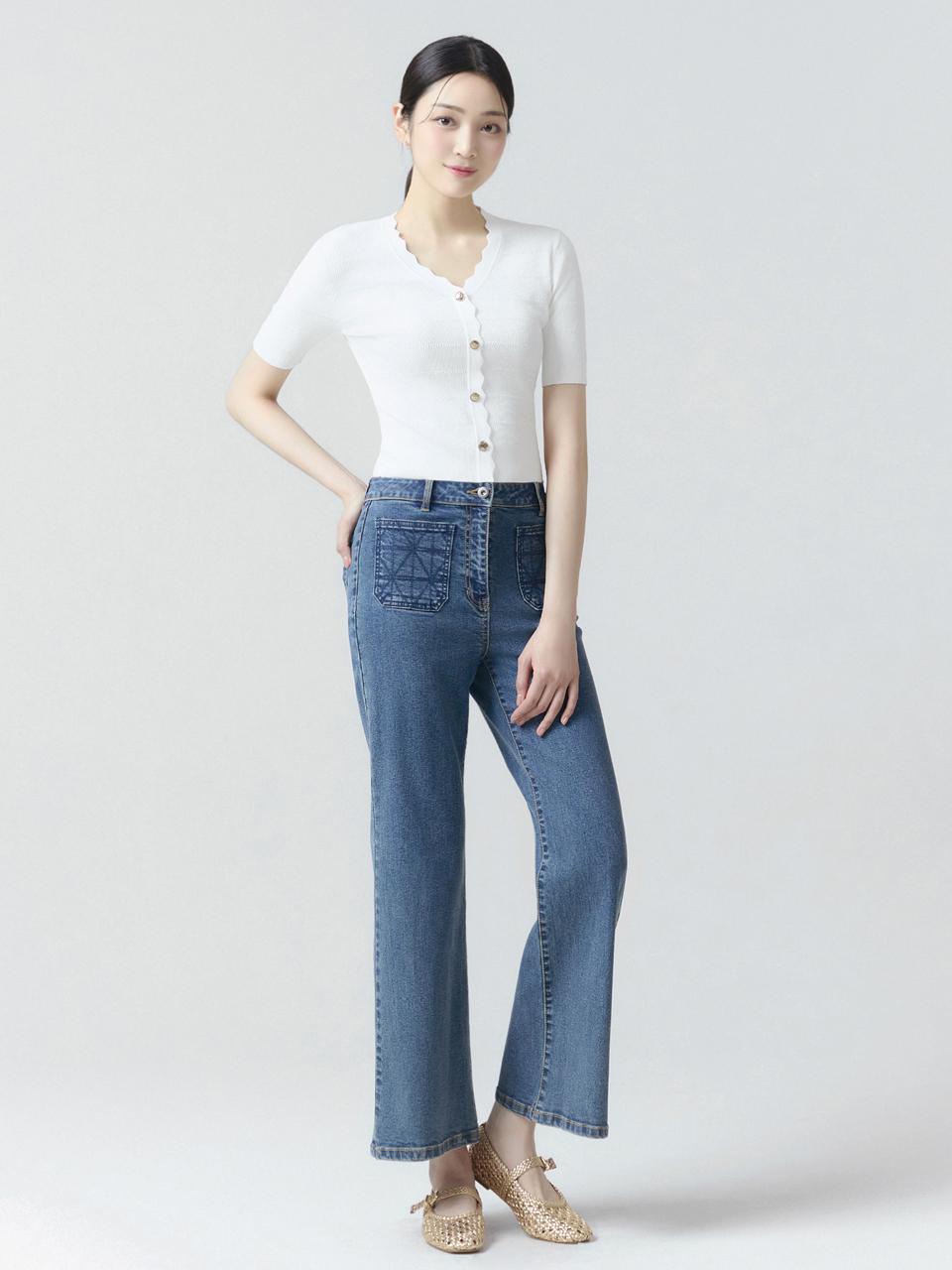 IT MICHAA It MICHAA embroidered pocket wide denim pants ITO7