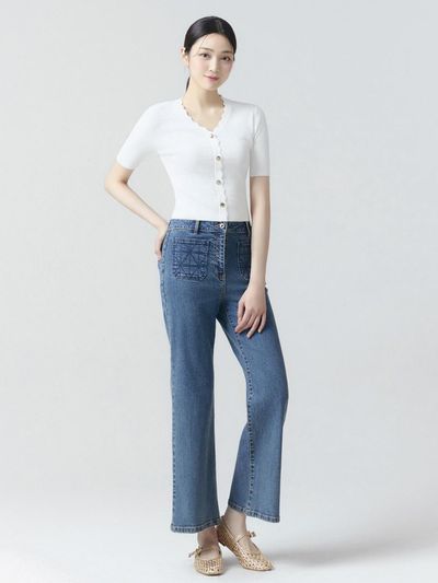 IT MICHAA It MICHAA embroidered pocket wide denim pants ITO7