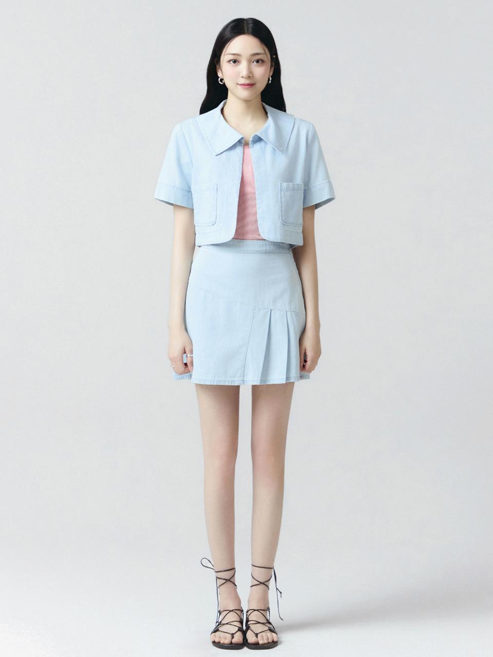 IT MICHAA It MICHAA Pleats Block Denim Skirt ITO6DSK100 (BLU