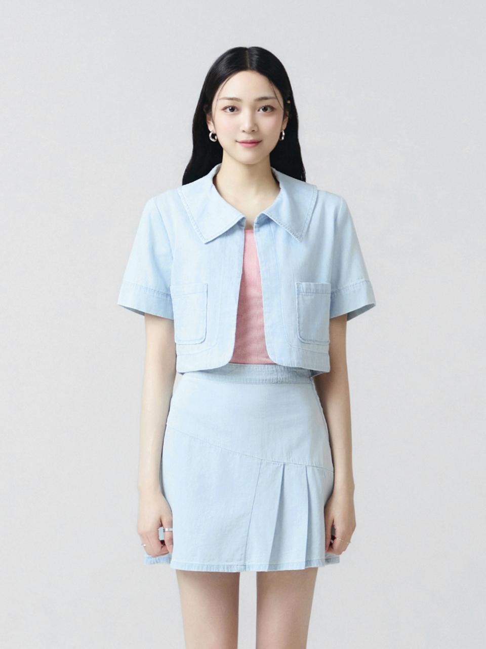 IT MICHAA It MICHAA Round Hem line Crop Denim Jacket ITO6DJK