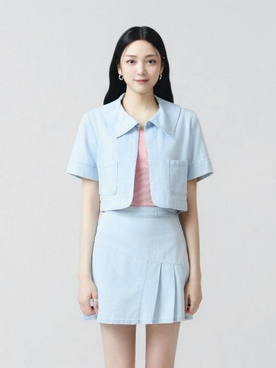 IT MICHAA It MICHAA Round Hem line Crop Denim Jacket ITO6DJK