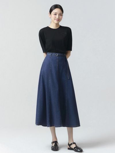 IT MICHAA It MICHAA Stitch Flared Denim Skirt ITO7YDS720 (BL