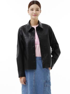 IT MICHAA itMICHAA Eco Leather Stand Collar Jacket