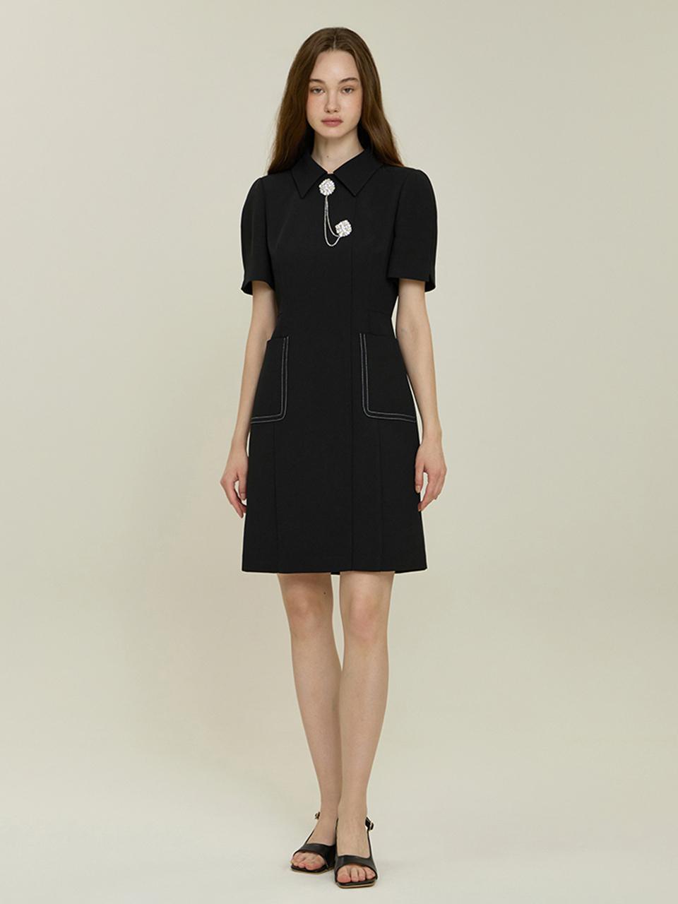 IT MICHAA ITSMYSHA Brooch Point One-Piece Dress (ITP5WOP140) [BLACK]