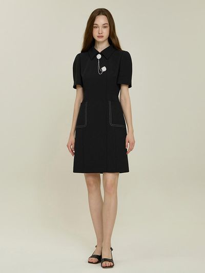 IT MICHAA ITSMYSHA Brooch Point One-Piece Dress (ITP5WOP140) [BLACK]