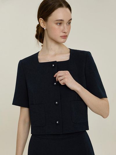 IT MICHAA ITSMYSHA Square Neck Crop Blazer (ITP5BJK620)