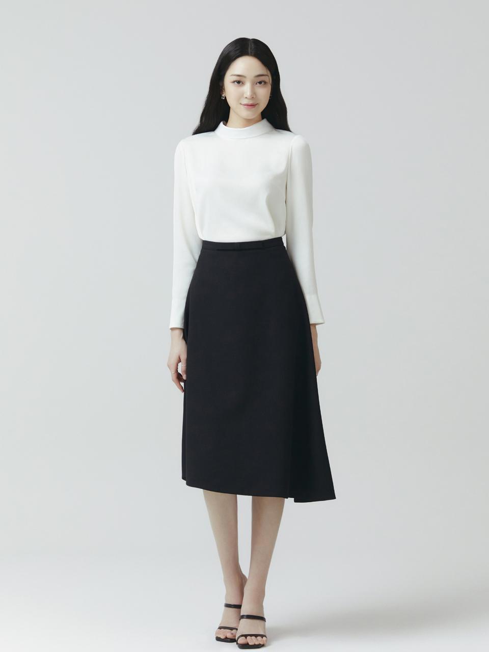IT MICHAA Ribbon Point Flare Asymmetrical Skirt