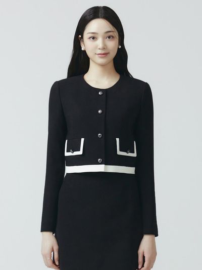 IT MICHAA Round Neck Cropped Premium Blazer [BLACK] (ITO4BJK540)