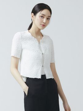 IT MICHAA Sleeveless Embroidered Textured Cardigan Set Blouse (ITO4WBL840)