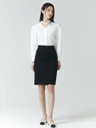 IT MICHAA Slim H-Line Midi Skirt [BLACK] (ITO4BSK50A)