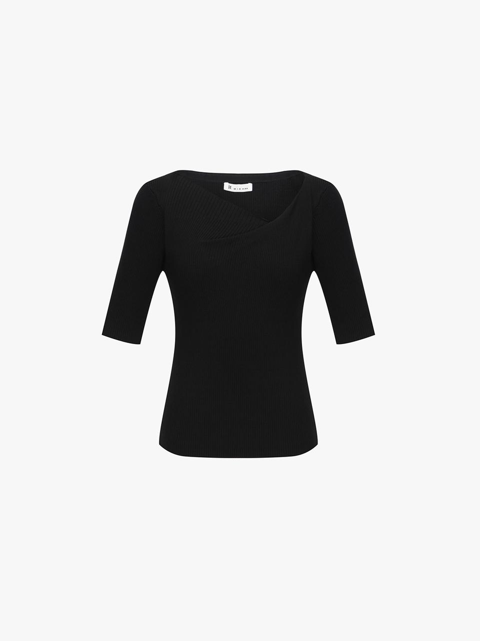 IT MICHAA Unbalanced Neck Slim Fit Ribbed Sweater