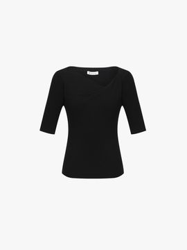 IT MICHAA Unbalanced Neck Slim Fit Ribbed Sweater