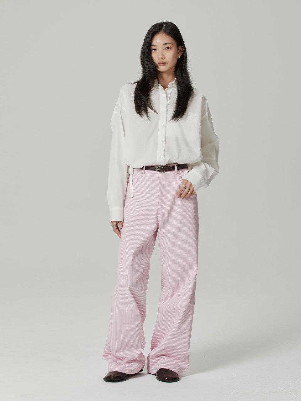 ITER Stripe Semi-Wide Cotton Pants [Pink]