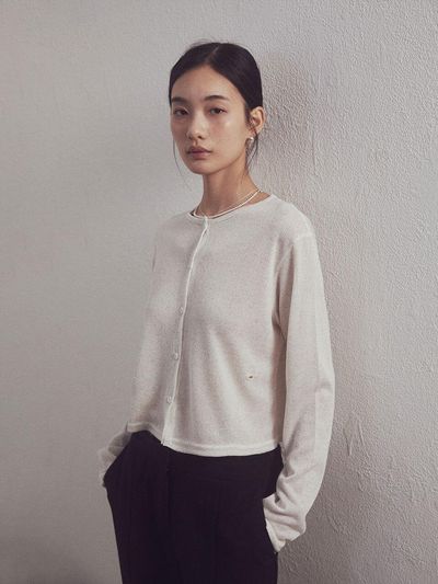 ITER Summer Linen Mid-Length Cardigan [Light Brown]