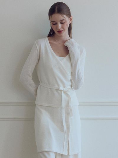 ITOV SEOUL Boucle Cotton Wrap Cardigan [Light Beige]