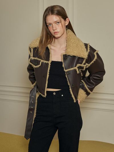 ITOV SEOUL Crop rider wool suede coat