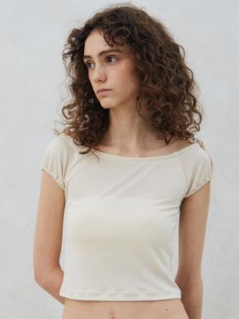 ITOV SEOUL Shirring Boat Neck T-shirt CM