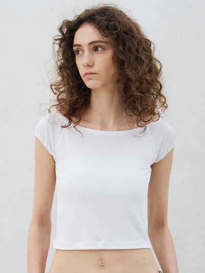 ITOV SEOUL Shirring Boat Neck T-shirt WH