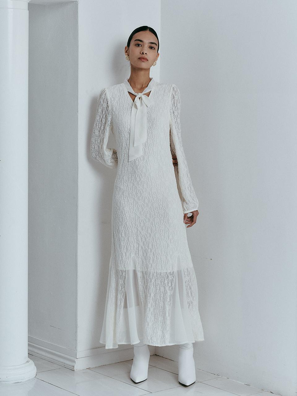 itte IT_Elegant lace ribbon dress_IVORY