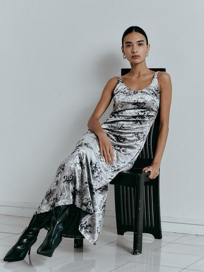 itte IT_Flower velvet sleeveless dress_GRAY