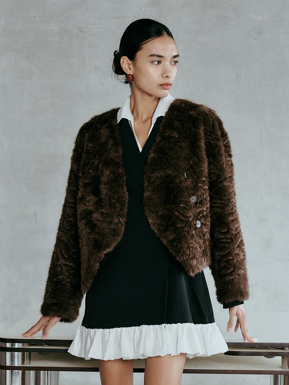 itte IT_Winter v neck fur jacket_BROWN