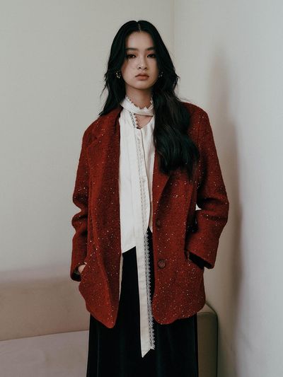 itte Sequin Fitted Fake Two Piece Jacket [RED]