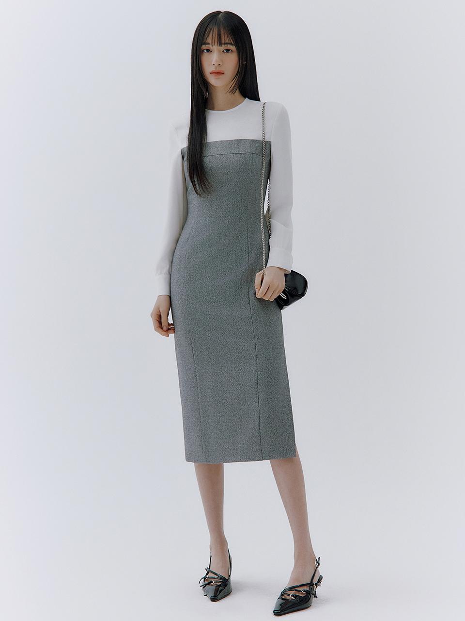 IvanaHelsinki Asian Fit Layered Slim Fit Dress [Gray/Black]