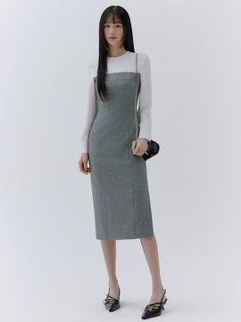 IvanaHelsinki Asian Fit Layered Slim Fit Dress [Gray/Black]