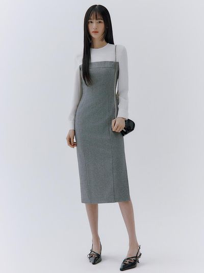 IvanaHelsinki Asian Fit Layered Slim Fit Dress [Gray/Black]