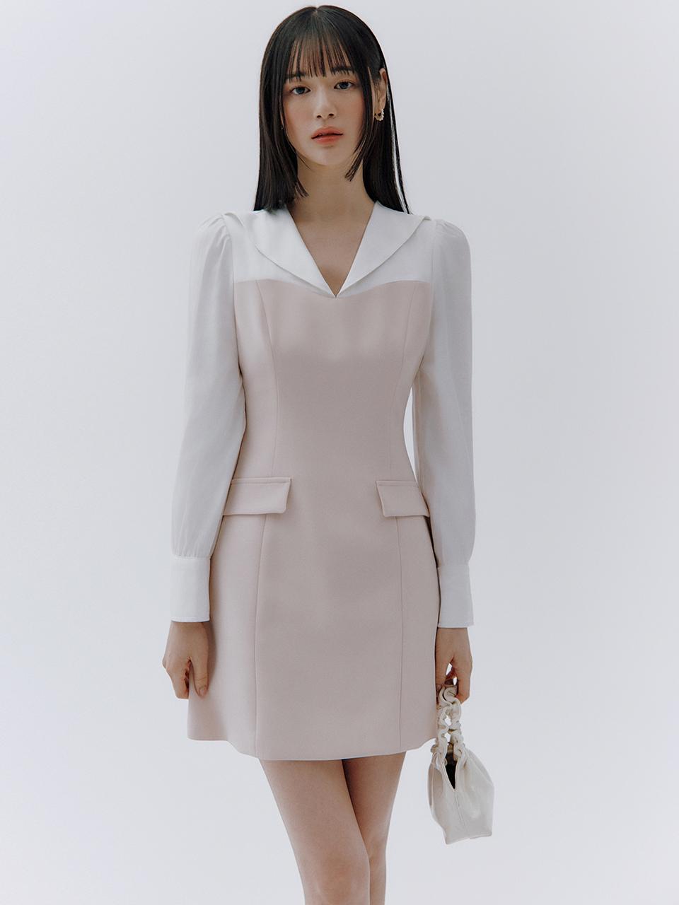 IvanaHelsinki Block A-line Puff Sleeve Mini Dress