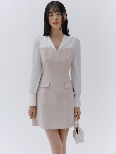 IvanaHelsinki Block A-line Puff Sleeve Mini Dress
