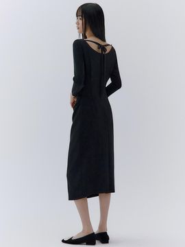 IvanaHelsinki Boat Neck Satin Ribbon Drape Dress