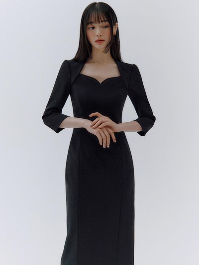 IvanaHelsinki Bolero Style Heart Neckline Chiffon Pencil dress