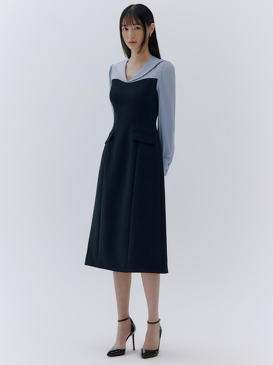 IvanaHelsinki Heart Neckline Puff Sleeve Block Dress