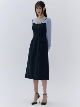 IvanaHelsinki Heart Neckline Puff Sleeve Block Dress