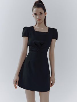 IvanaHelsinki Square Neck A-line Wool Silk Dress