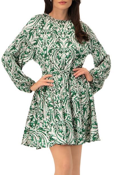 IVONNE IVONNE Baroque Print Mini Dress with Belted Waist