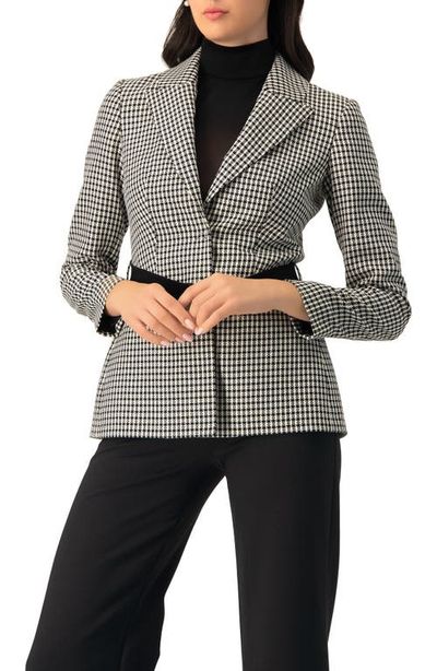 IVONNE IVONNE Belted Checkered Blazer with Pockets