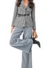 IVONNE IVONNE Belted Checkered Blazer with Pockets - 5
