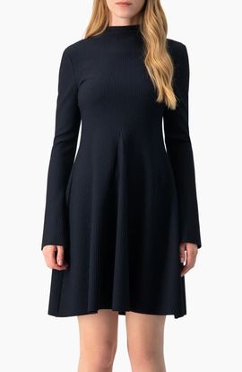 IVONNE IVONNE Boat-Neck Long Sleeve A-Line Dress