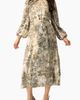 IVONNE IVONNE Botanical Print Satin, Long Sleeve Belted Keyhole Midi Dress - 1