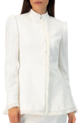 IVONNE IVONNE Buttoned Blazer with Fringe Detail