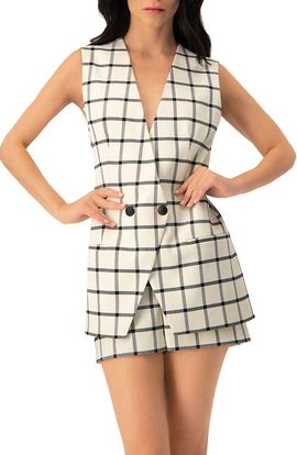 IVONNE IVONNE Check Double Breasted Vest