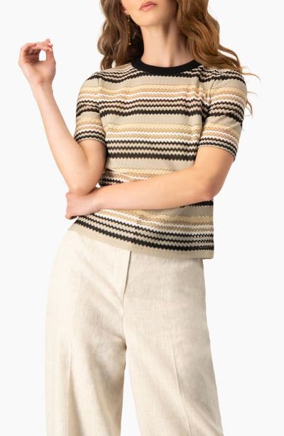 IVONNE IVONNE Chevron Stripe Crochet Knit Top, Short Sleeve Textured Crew Neck
