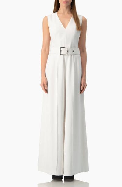 IVONNE IVONNE Clean V-Neck Buckle-Belt Wide-Leg Tailored Jumpsuit